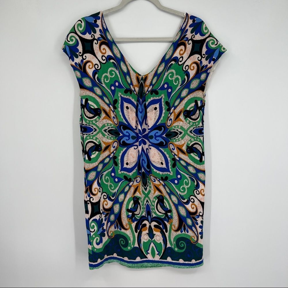 Anthropologie Maeve Folklore Abstract Shift Multicolor V-neck Casual Mini Dress - Picture 10 of 12